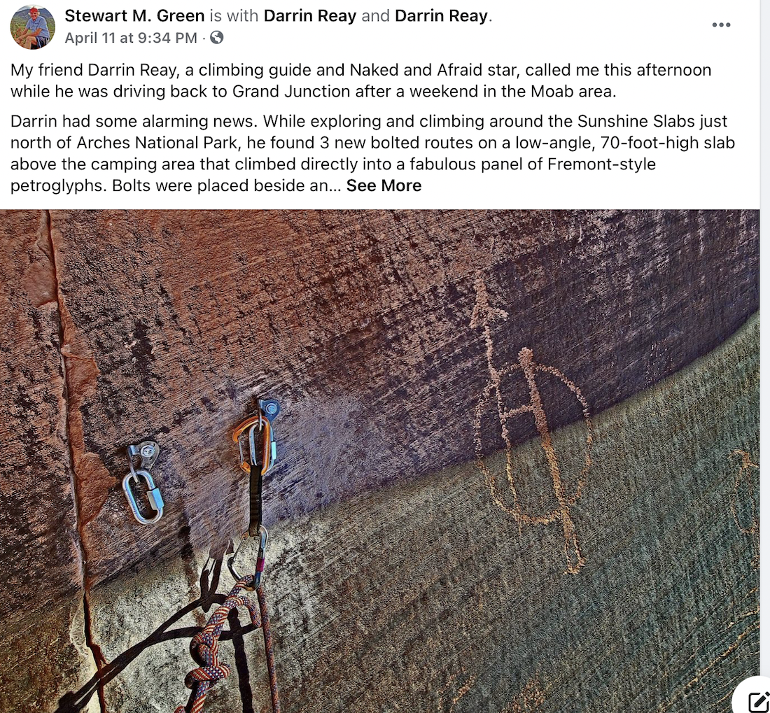 Climbers Placed Bolts in Ancient Petroglyphs Near Moab
